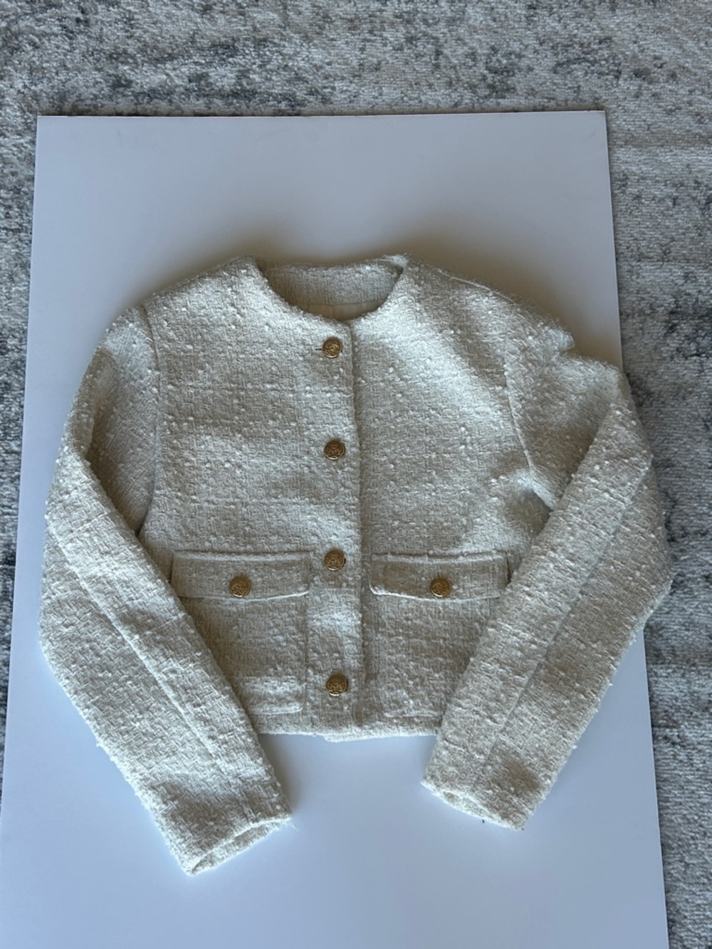 Abercrombie & Fitch Cream Tweed Button-Front Jacket